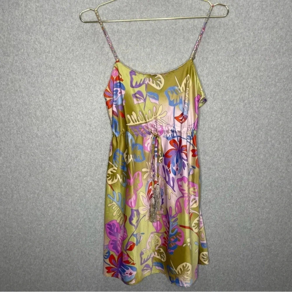 Natori Vibrant Chic Boho Luxury Satin Tropical Y2K Glam Slip Dress